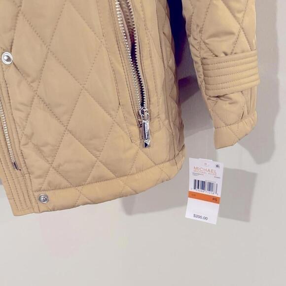 MICHAEL KORS Women Petite Quilted Hooded Anorak Coat Belted Jacket camel… - Picture 6 of 7